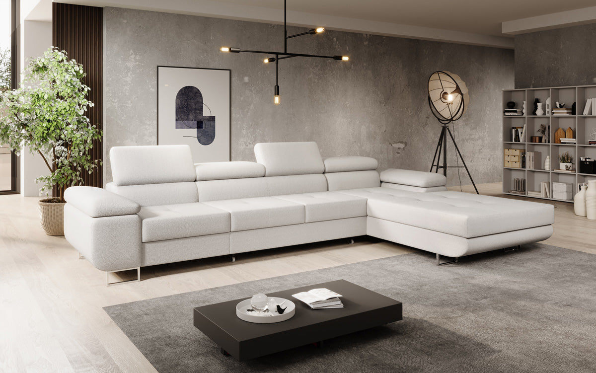 Canapé designer Calvera Maxi avec fonction couchage et rabattable en bouclé