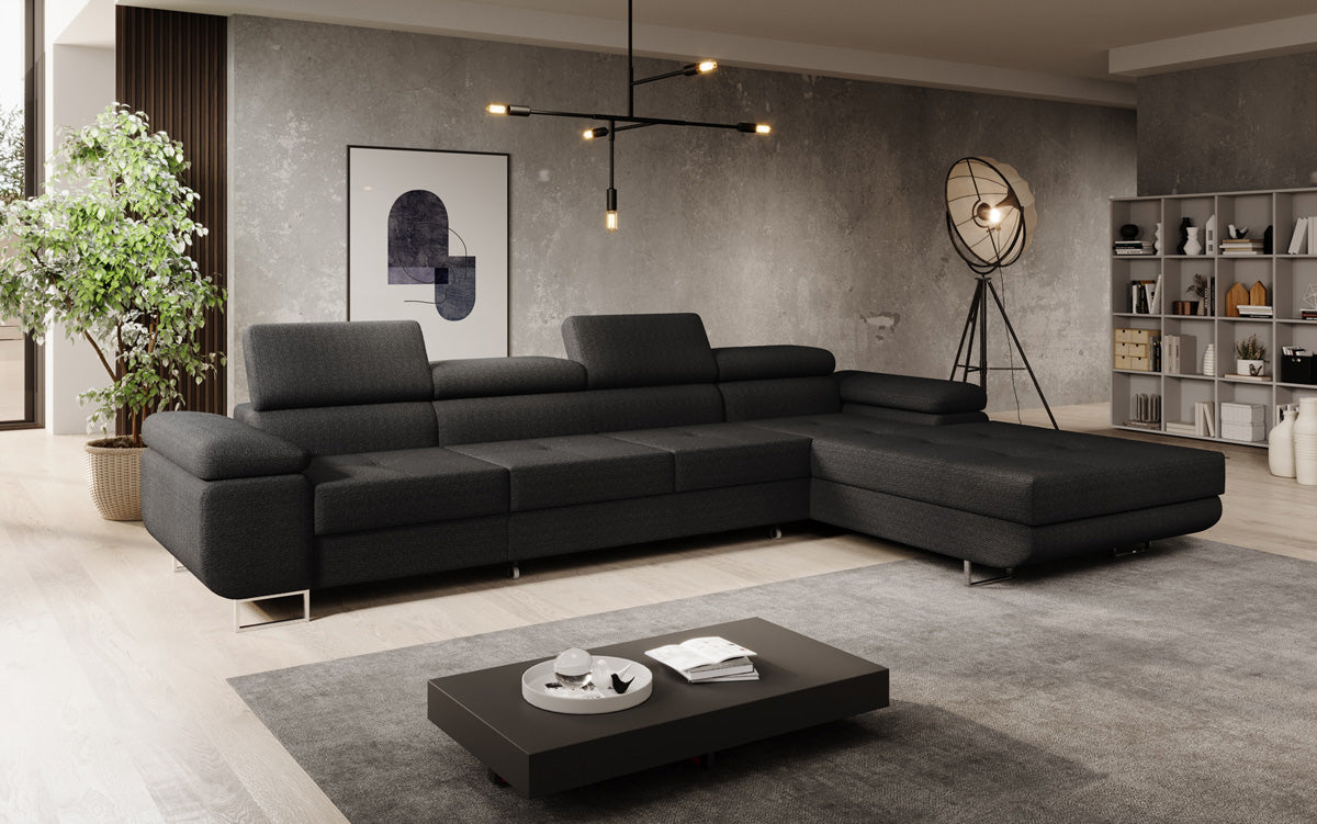 Canapé designer Calvera Maxi avec fonction couchage et rabattable en bouclé