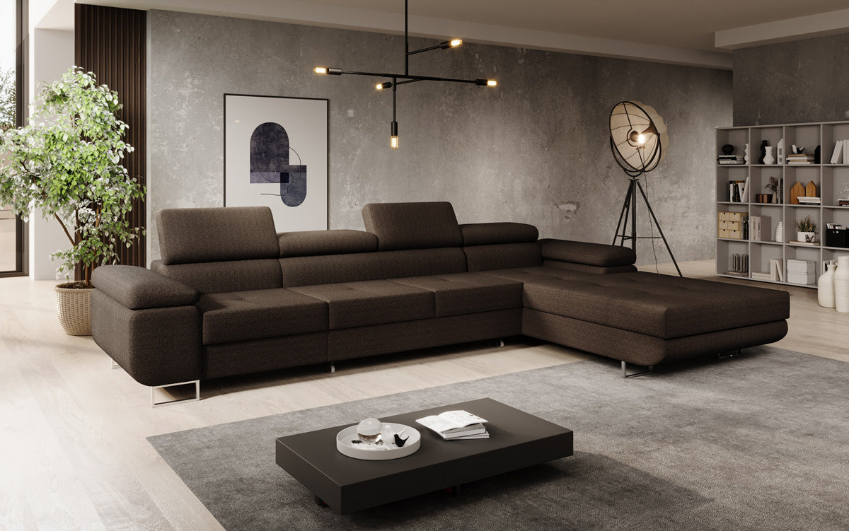 Canapé designer Calvera Maxi avec fonction couchage et rabattable en bouclé