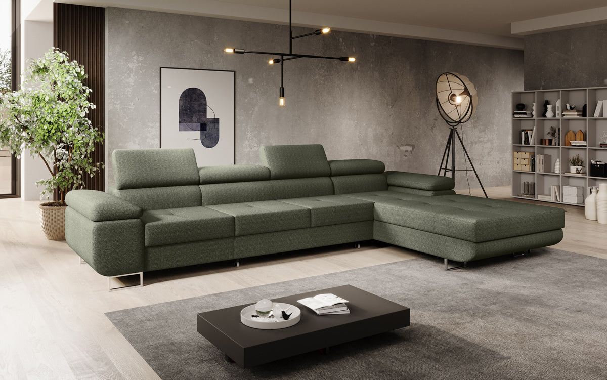 Canapé designer Calvera Maxi avec fonction couchage et rabattable en bouclé