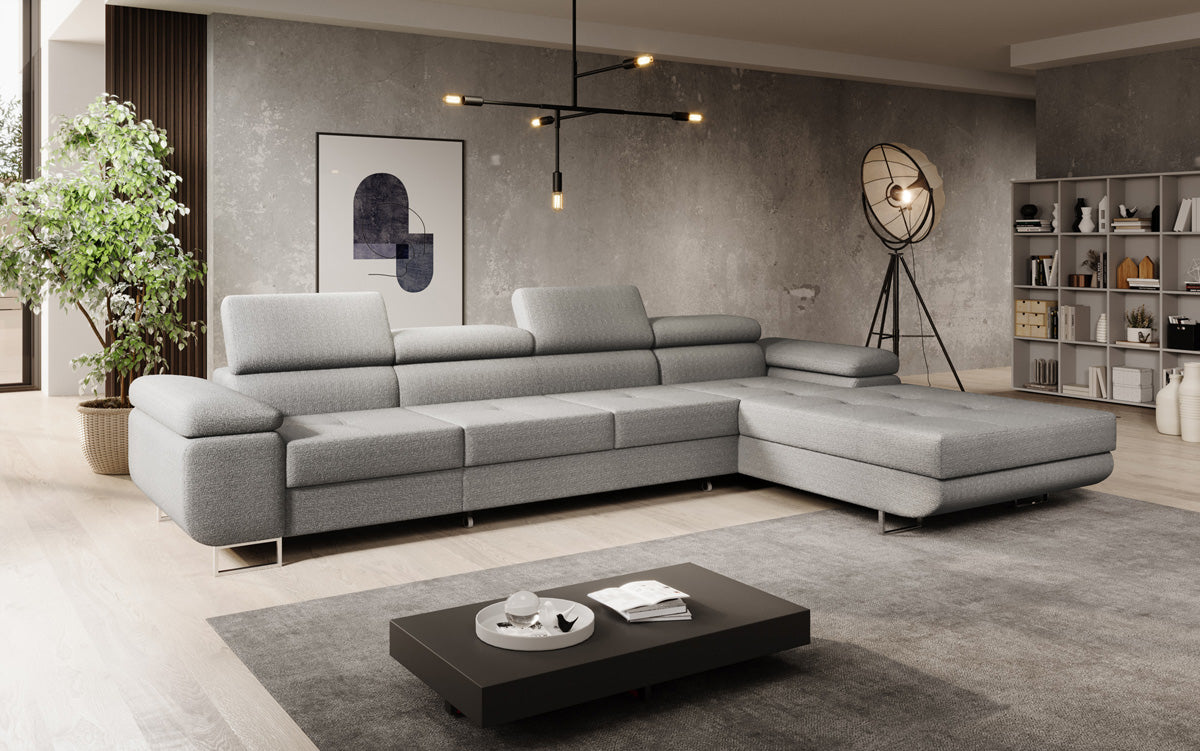 Canapé designer Calvera Maxi avec fonction couchage et rabattable en bouclé