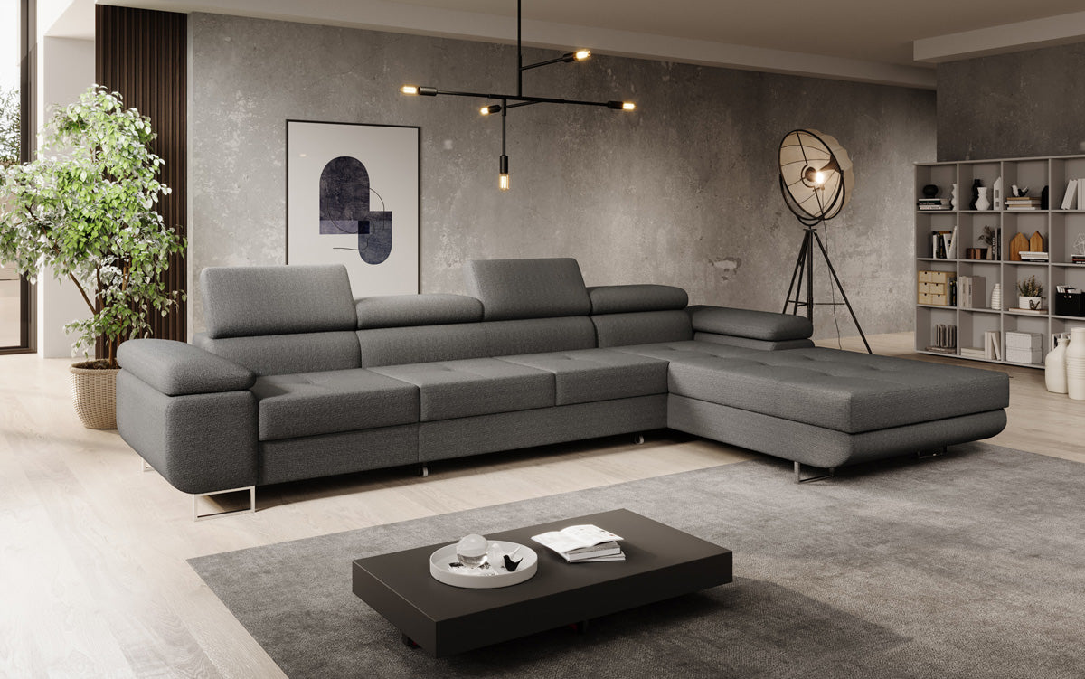 Canapé designer Calvera Maxi avec fonction couchage et rabattable en bouclé