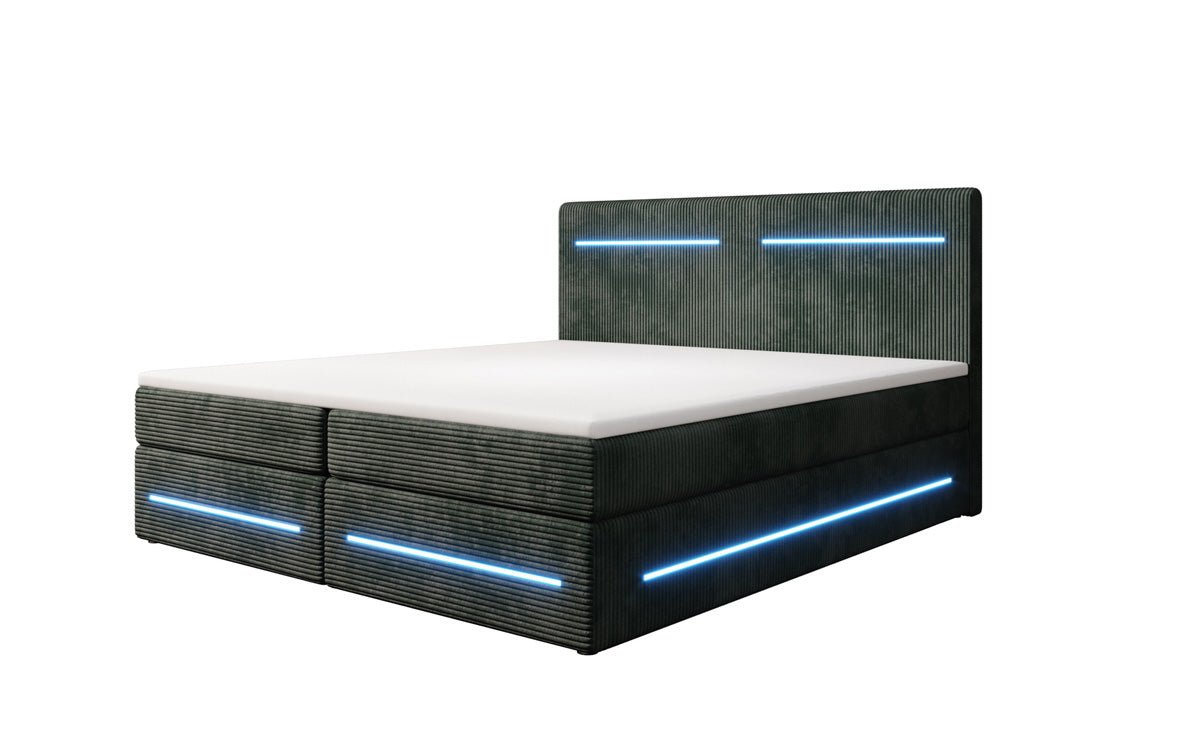 Boxspringbett Lara mit Stauraum und LED in Cord