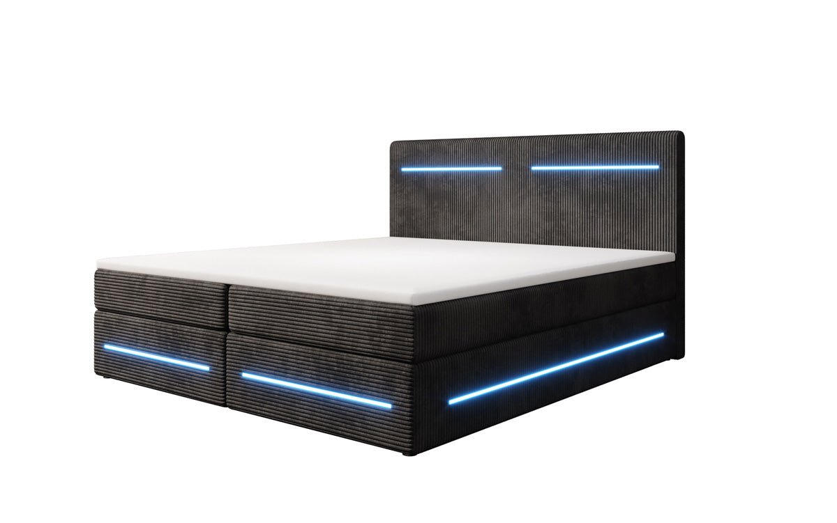 Boxspringbett Lara mit Stauraum und LED in Cord