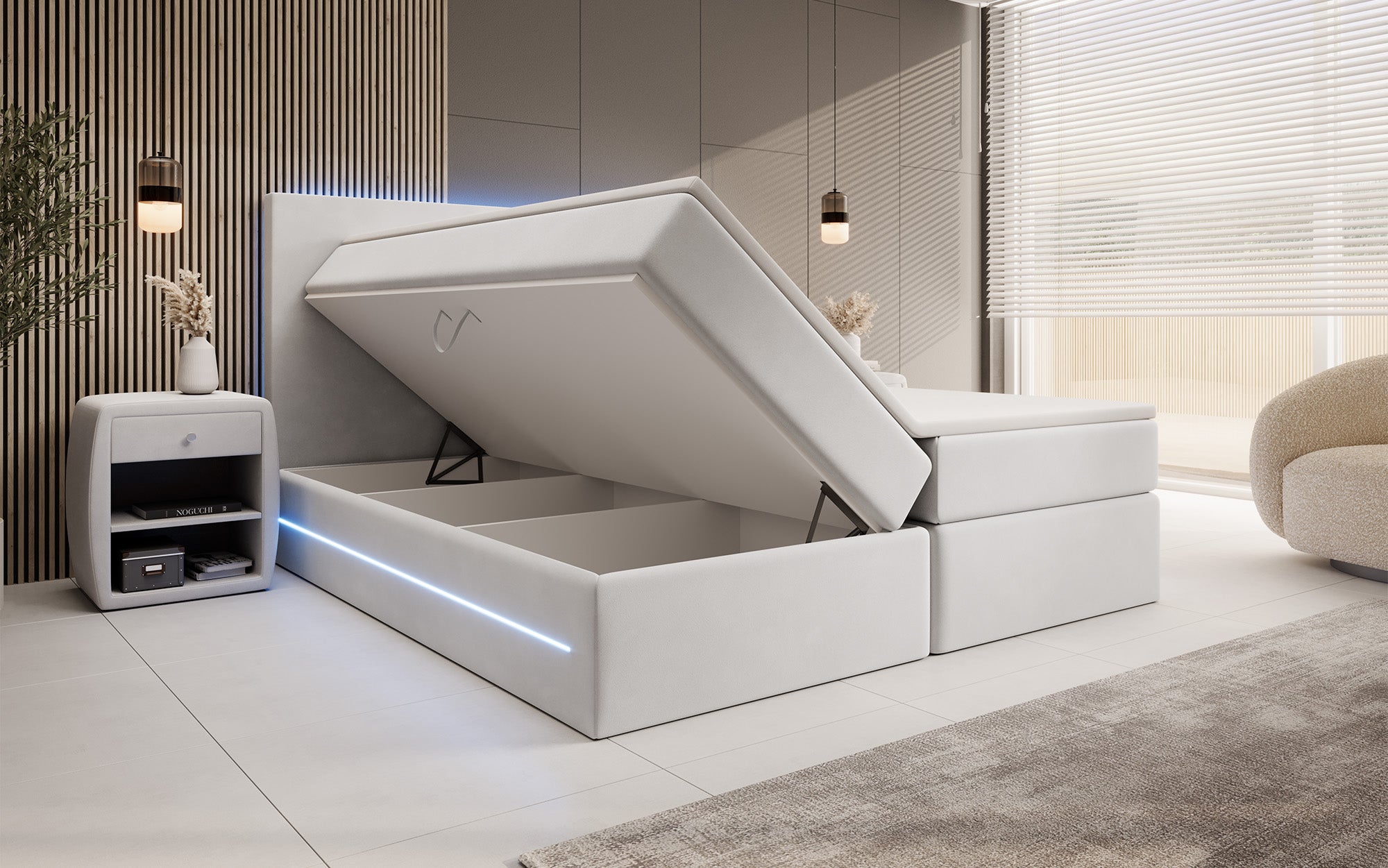 Boxspringbett Voyage mit LED u. Stauraum in Samt