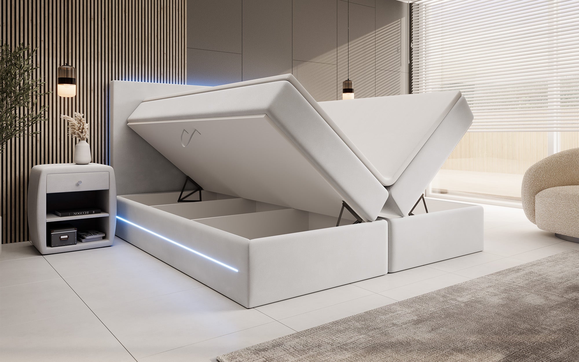 Boxspringbett Voyage mit LED u. Stauraum in Samt