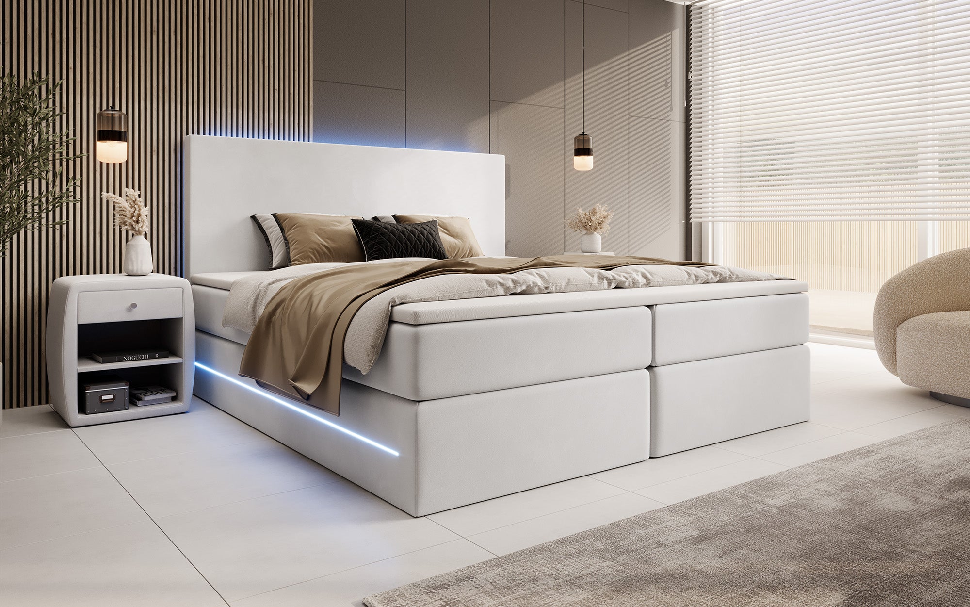 Boxspringbett Voyage mit LED u. Stauraum in Samt