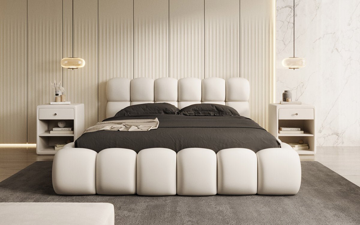 Designer Polsterbett Boston Stoff mit Stauraum inkl. Aufbau