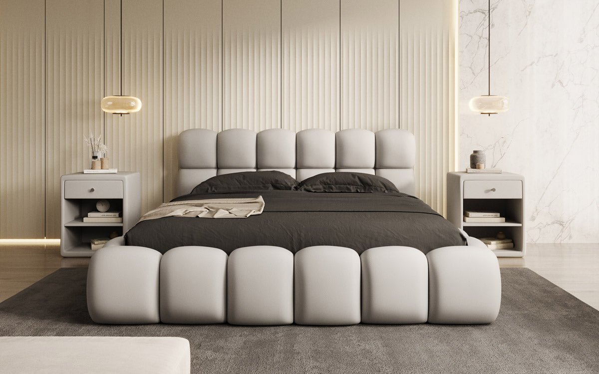 Designer Polsterbett Boston Stoff mit Stauraum inkl. Aufbau