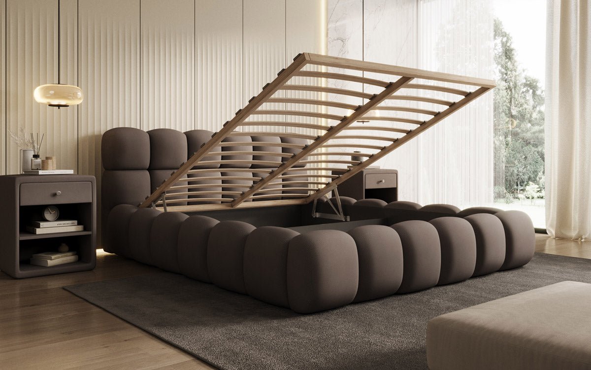 Designer Polsterbett Boston Stoff mit Stauraum inkl. Aufbau