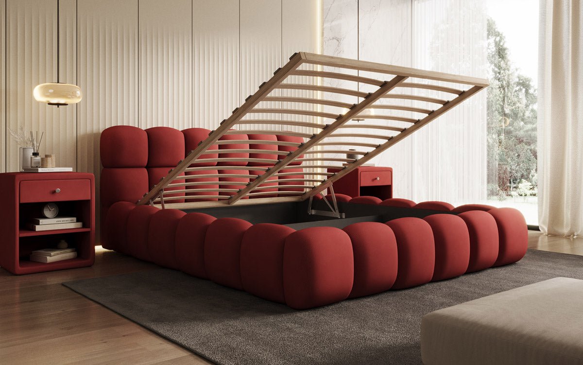 Designer Polsterbett Boston Stoff mit Stauraum inkl. Aufbau