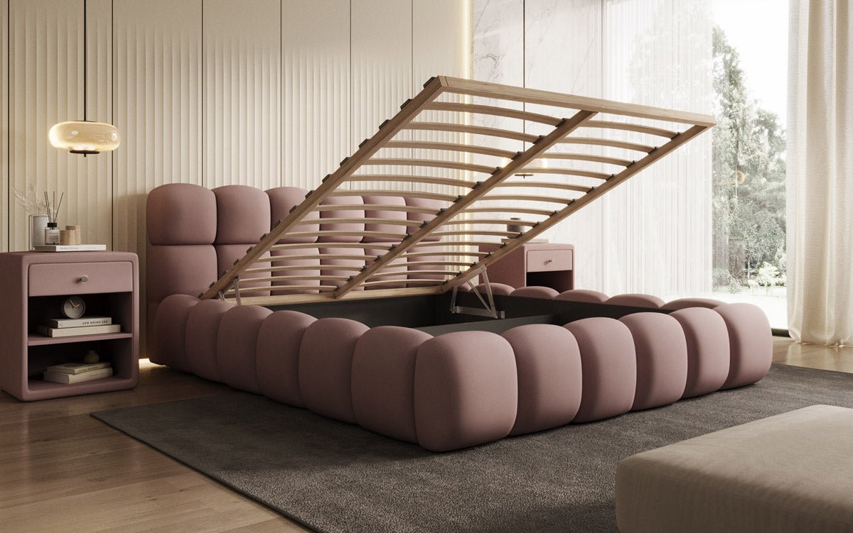 Designer Polsterbett Boston Stoff mit Stauraum inkl. Aufbau