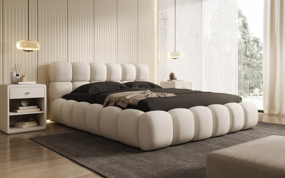 Designer Polsterbett Boston Stoff mit Stauraum inkl. Aufbau
