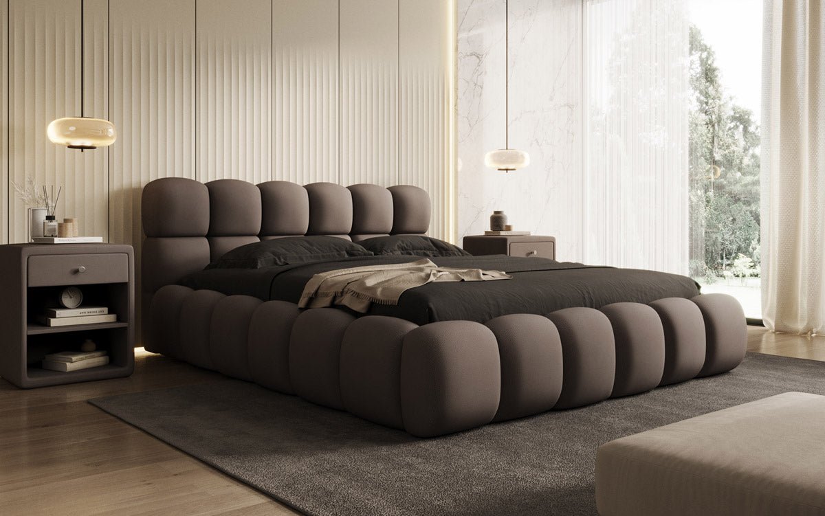 Designer Polsterbett Boston Stoff mit Stauraum inkl. Aufbau