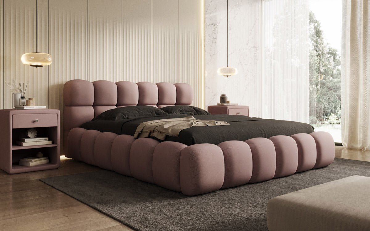Designer Polsterbett Boston Stoff mit Stauraum inkl. Aufbau