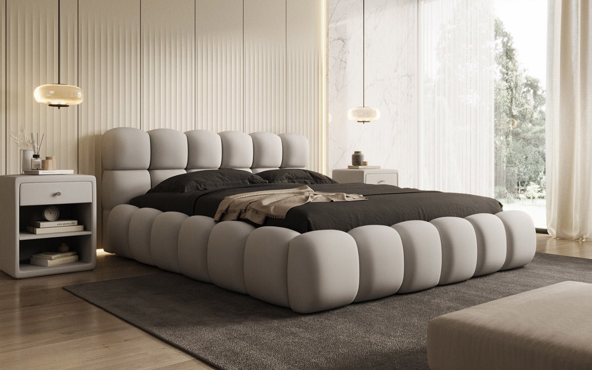 Designer Polsterbett Boston Stoff mit Stauraum inkl. Aufbau