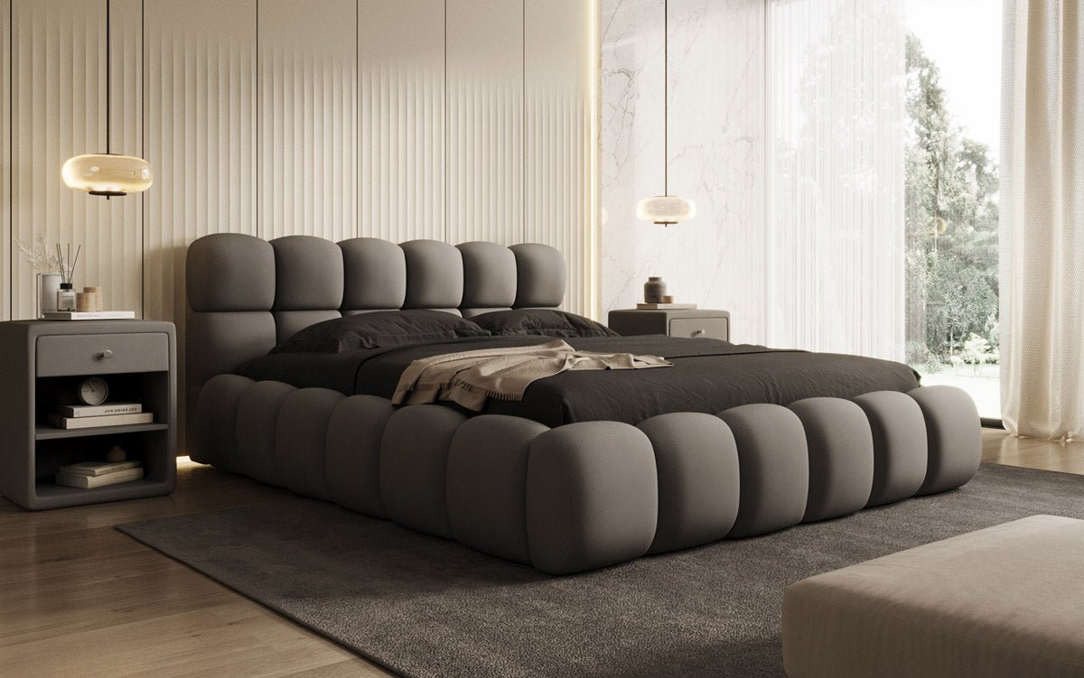 Designer Polsterbett Boston Stoff mit Stauraum inkl. Aufbau