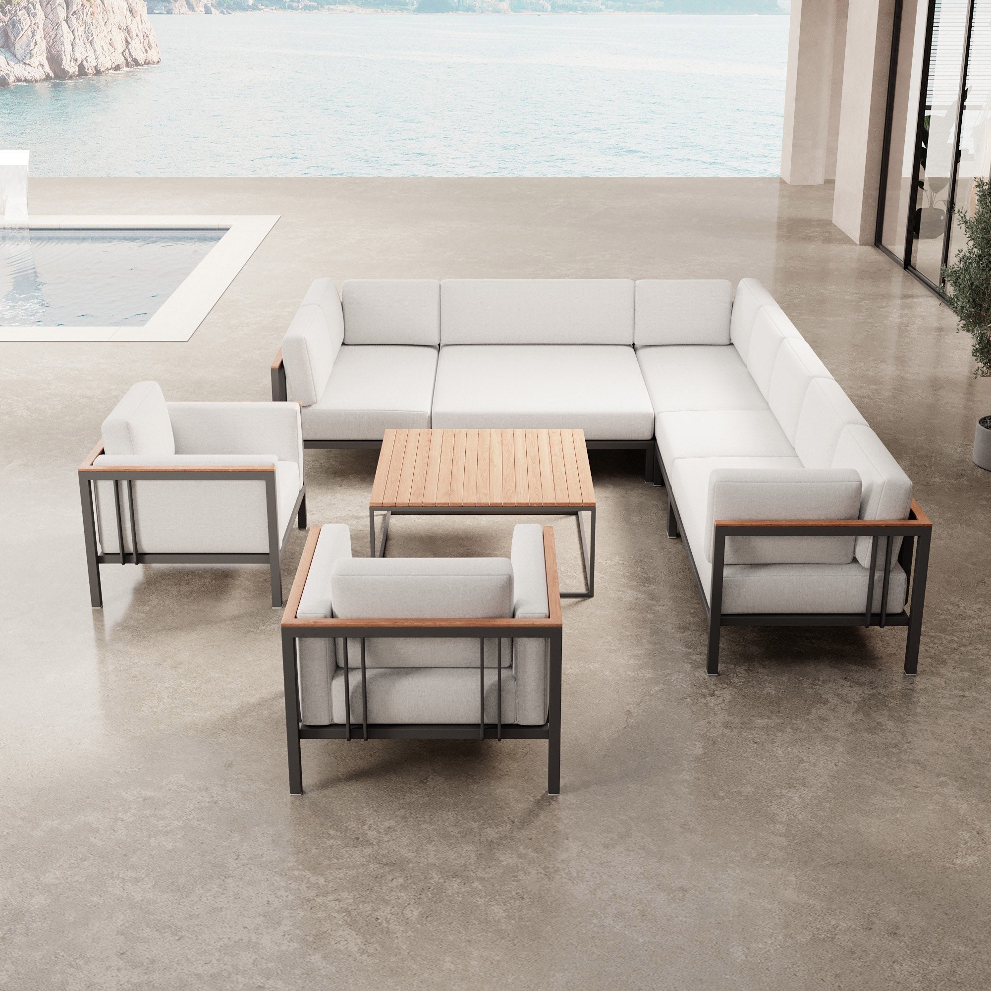 Euphoria – Ecklounge & 2 Loungesessel mit Tisch aus Aluminium | Aevora™ Kollektion