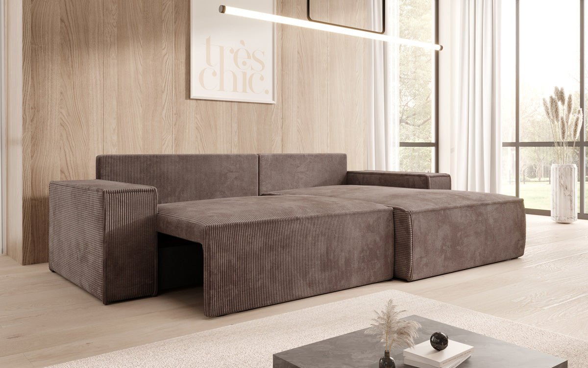 Designer Sofa Corino in Cord mit Schlaf- und Klappfunktion