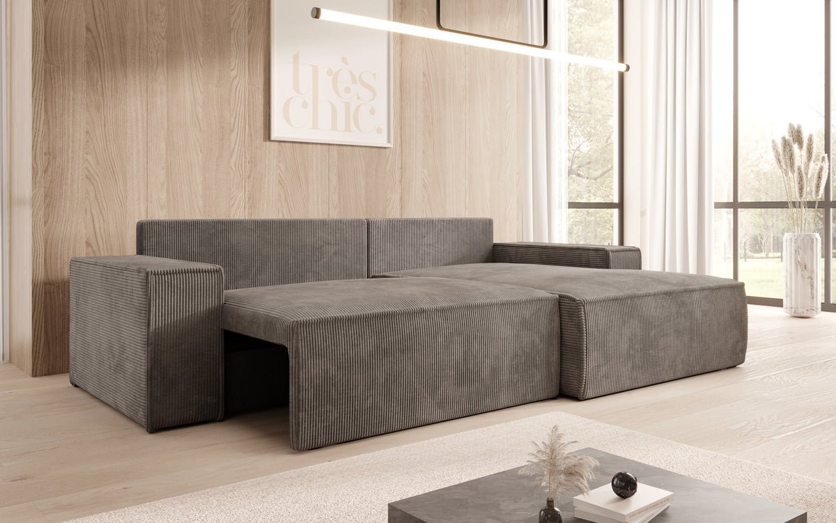 Designer Sofa Corino in Cord mit Schlaf- und Klappfunktion