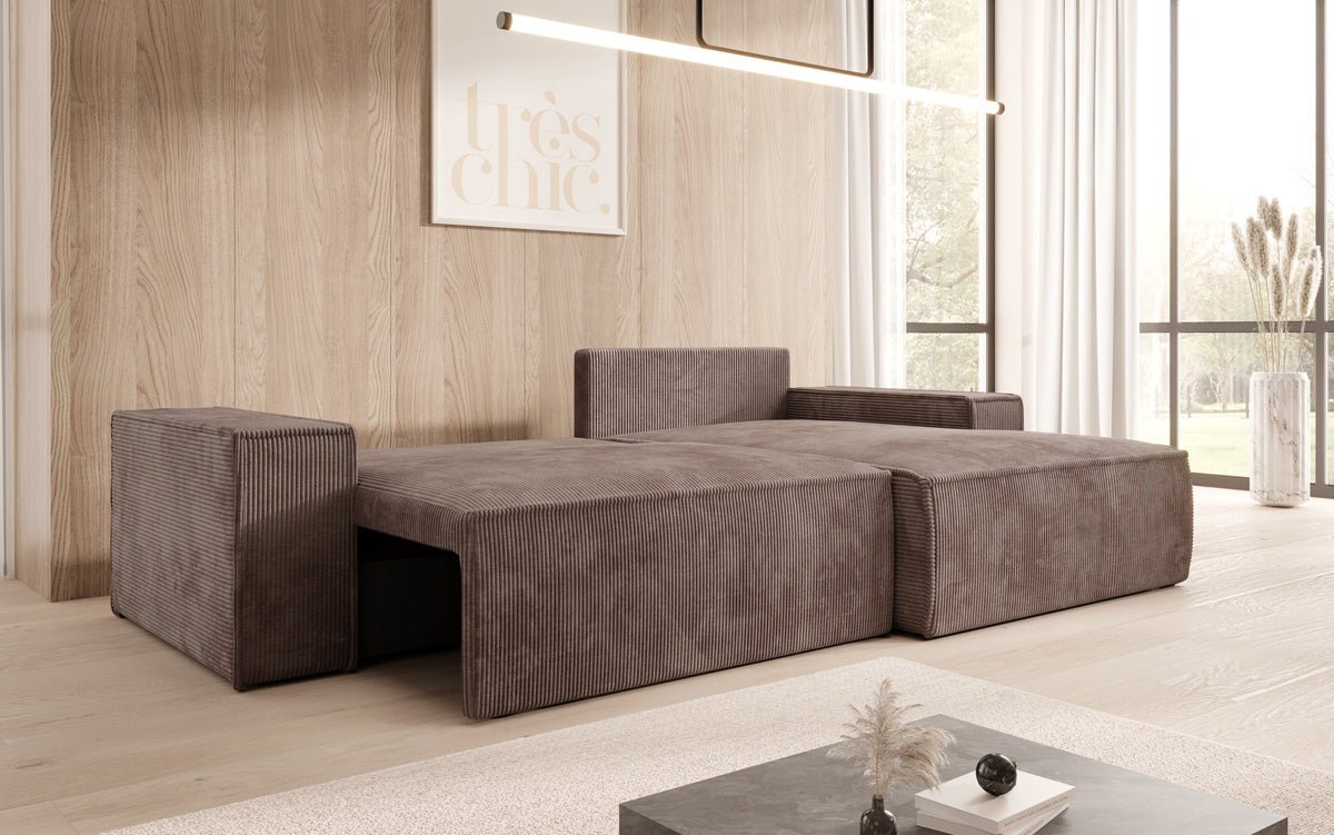 Designer Sofa Corino in Cord mit Schlaf- und Klappfunktion