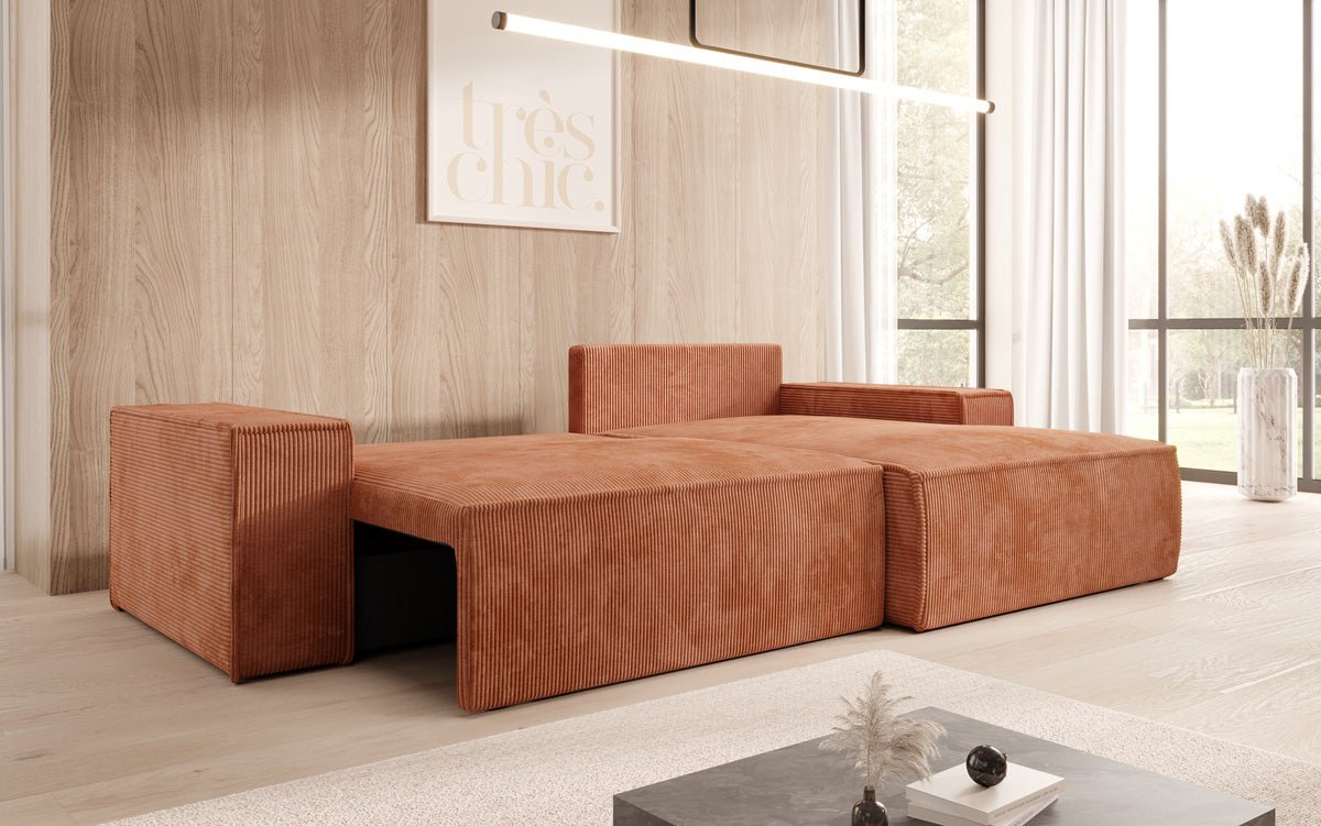 Designer Sofa Corino in Cord mit Schlaf- und Klappfunktion