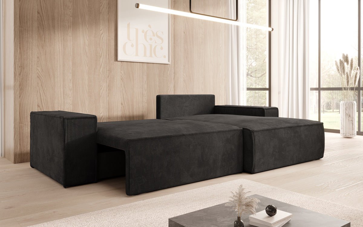 Designer Sofa Corino in Cord mit Schlaf- und Klappfunktion