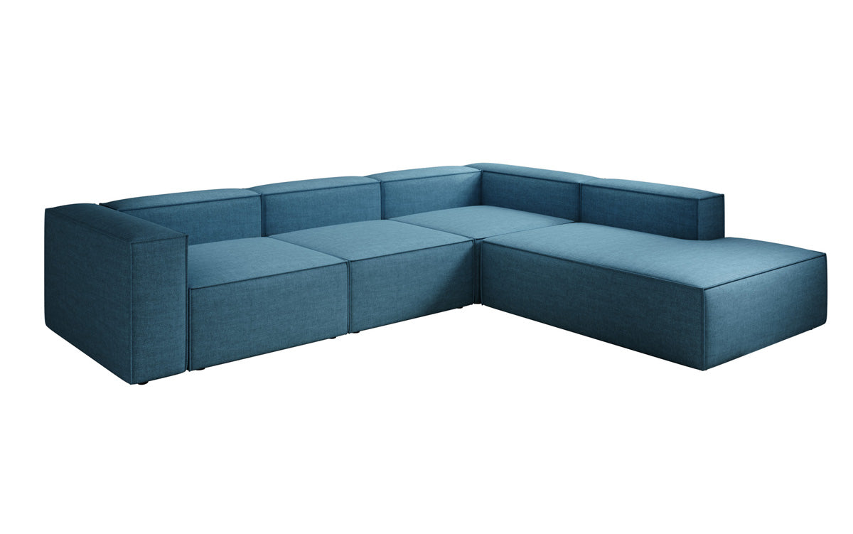 Designer Ecksofa Lesley mit langer Ottomane in Leinen-Optik