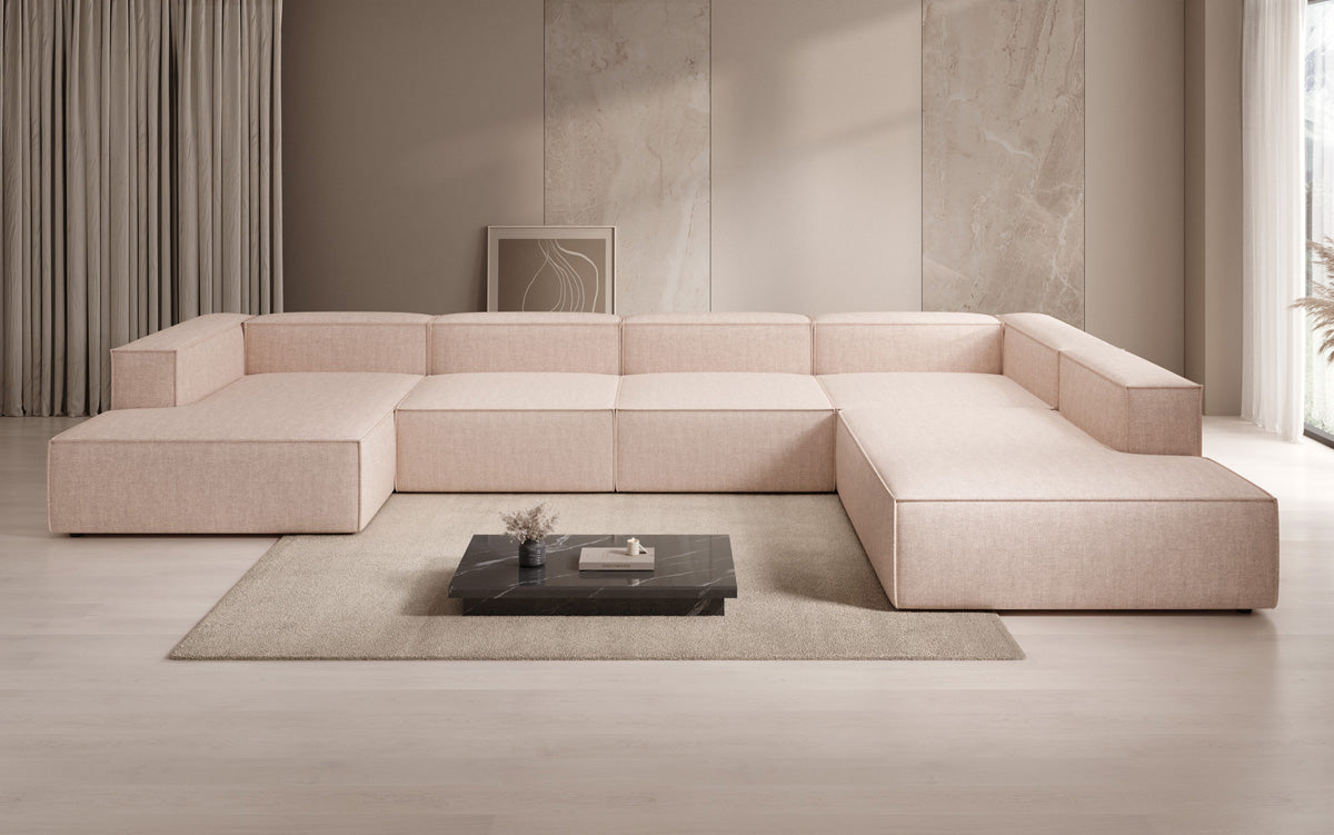 Designer Sofa Lesley U XXL in Leinen-Optik