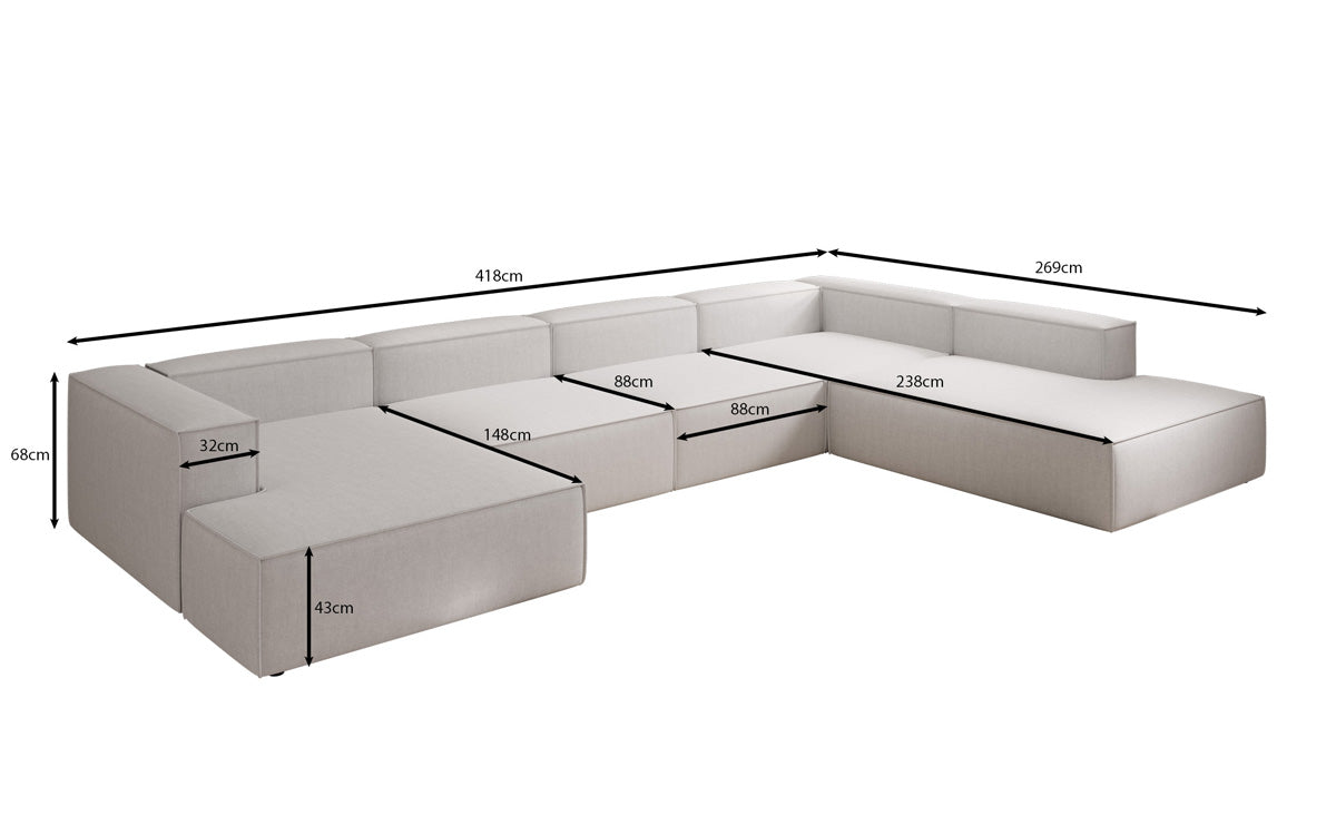Designer Sofa Lesley U XXL in Leinen-Optik