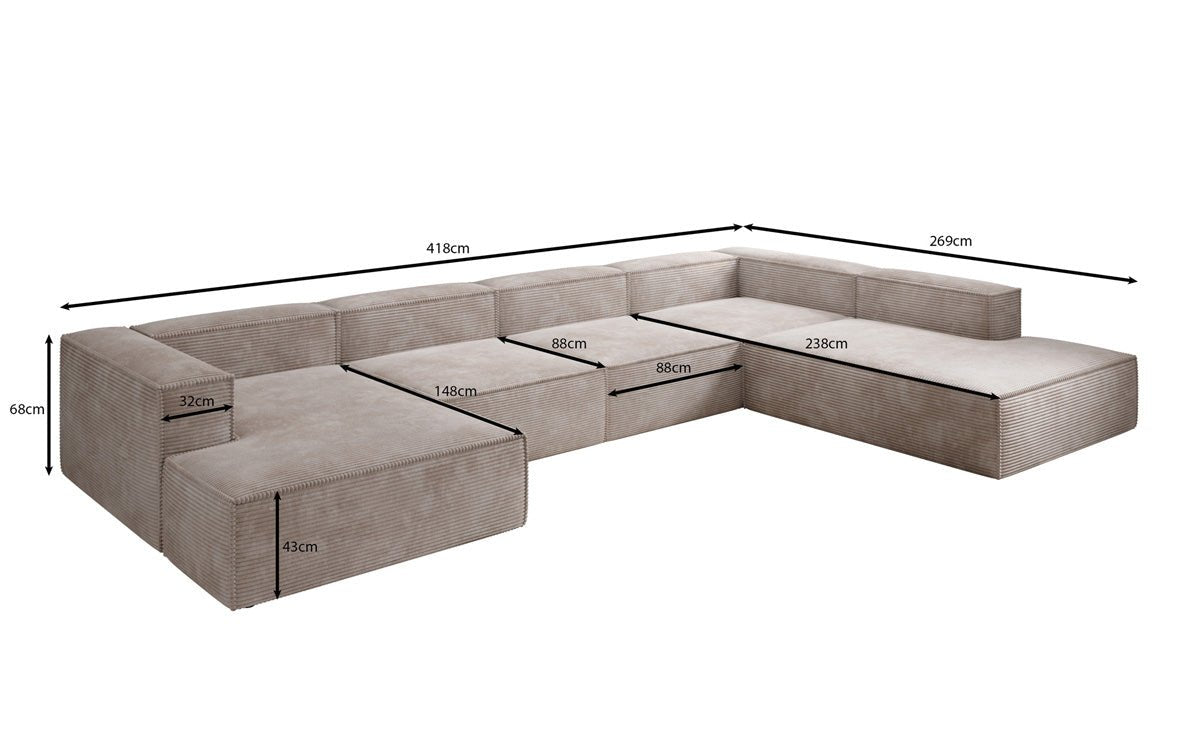 Designer Sofa Lesley U XXL in Cord
