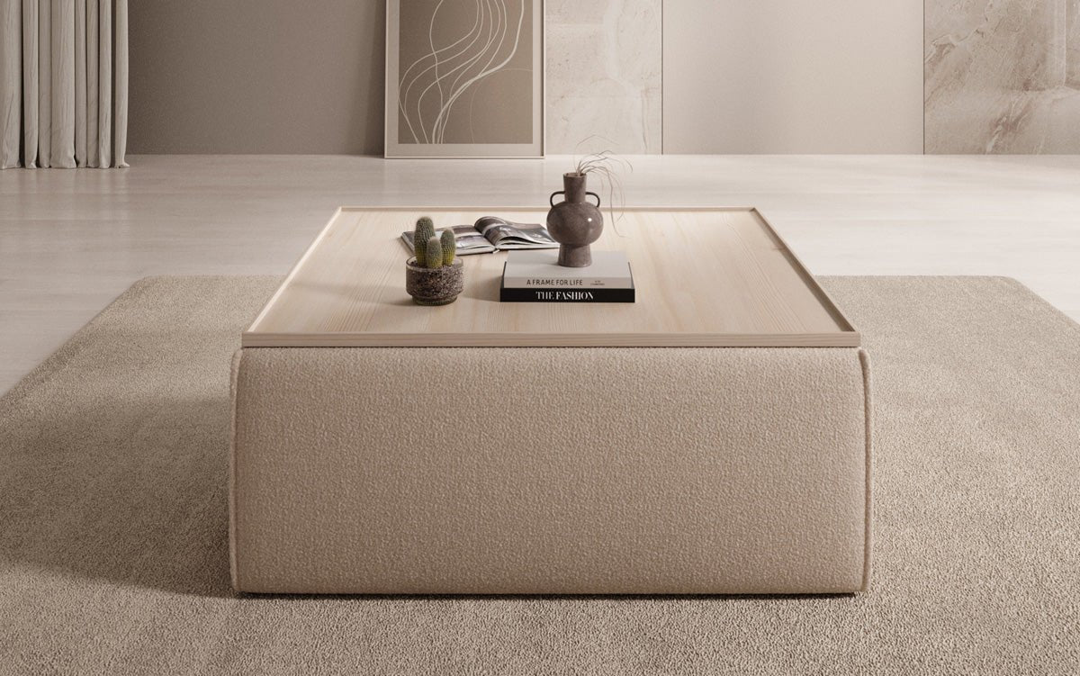Lesley side stool/coffee table with storage in Bouclé
