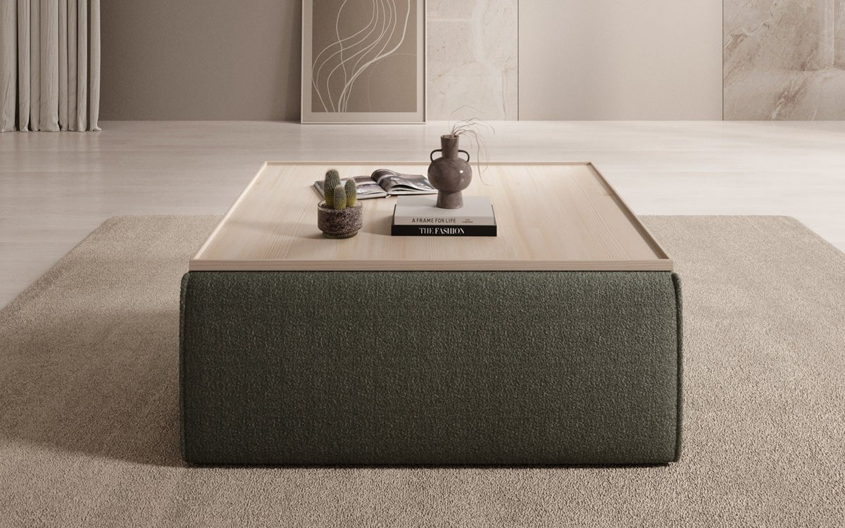 Lesley side stool/coffee table with storage in Bouclé