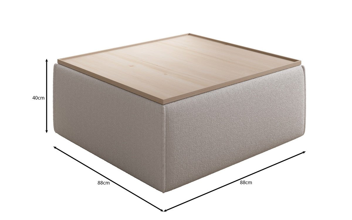 Lesley side stool/coffee table with storage in Bouclé