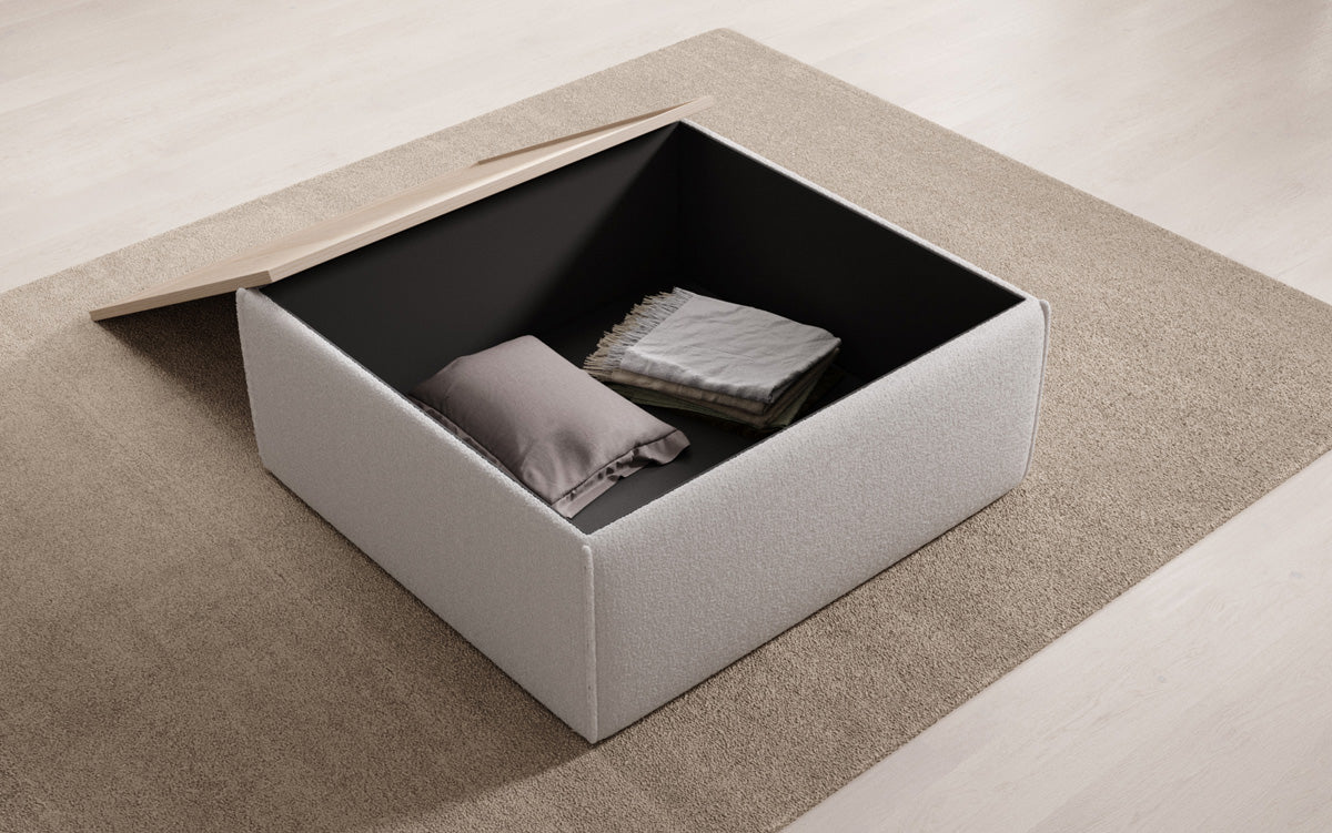 Lesley side stool/coffee table with storage in Bouclé