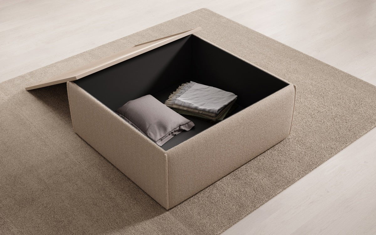 Lesley side stool/coffee table with storage in Bouclé