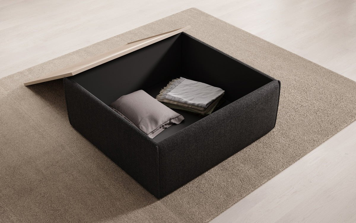 Lesley side stool/coffee table with storage in Bouclé