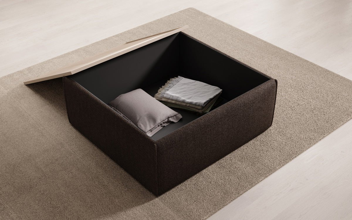 Lesley side stool/coffee table with storage in Bouclé