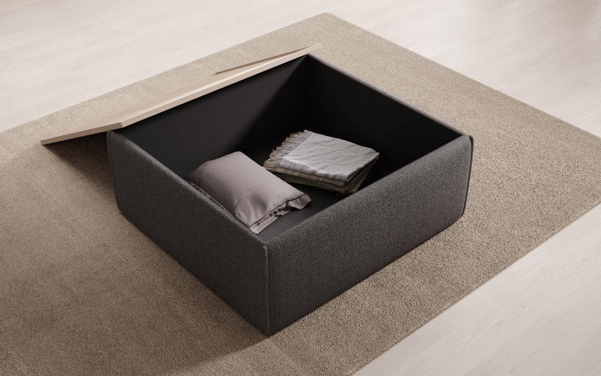 Lesley side stool/coffee table with storage in Bouclé