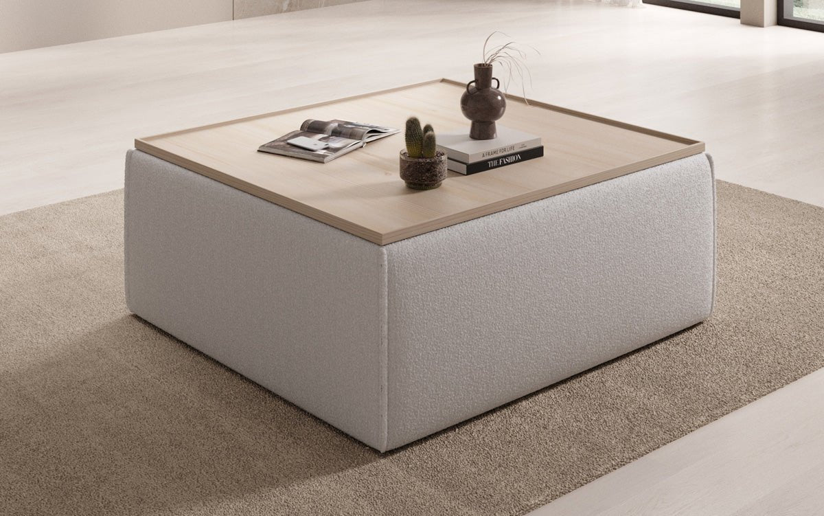 Lesley side stool/coffee table with storage in Bouclé