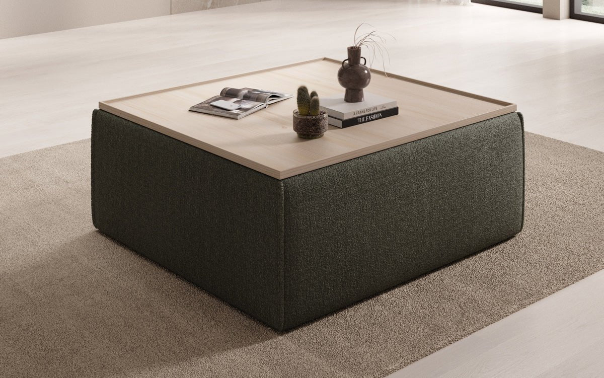 Lesley side stool/coffee table with storage in Bouclé