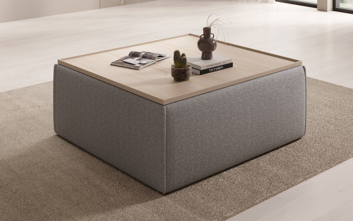 Lesley side stool/coffee table with storage in Bouclé