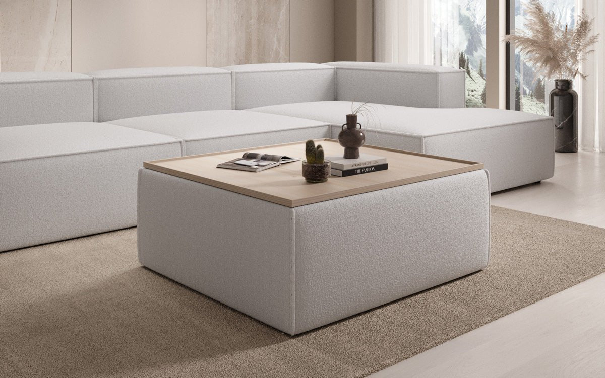 Lesley side stool/coffee table with storage in Bouclé