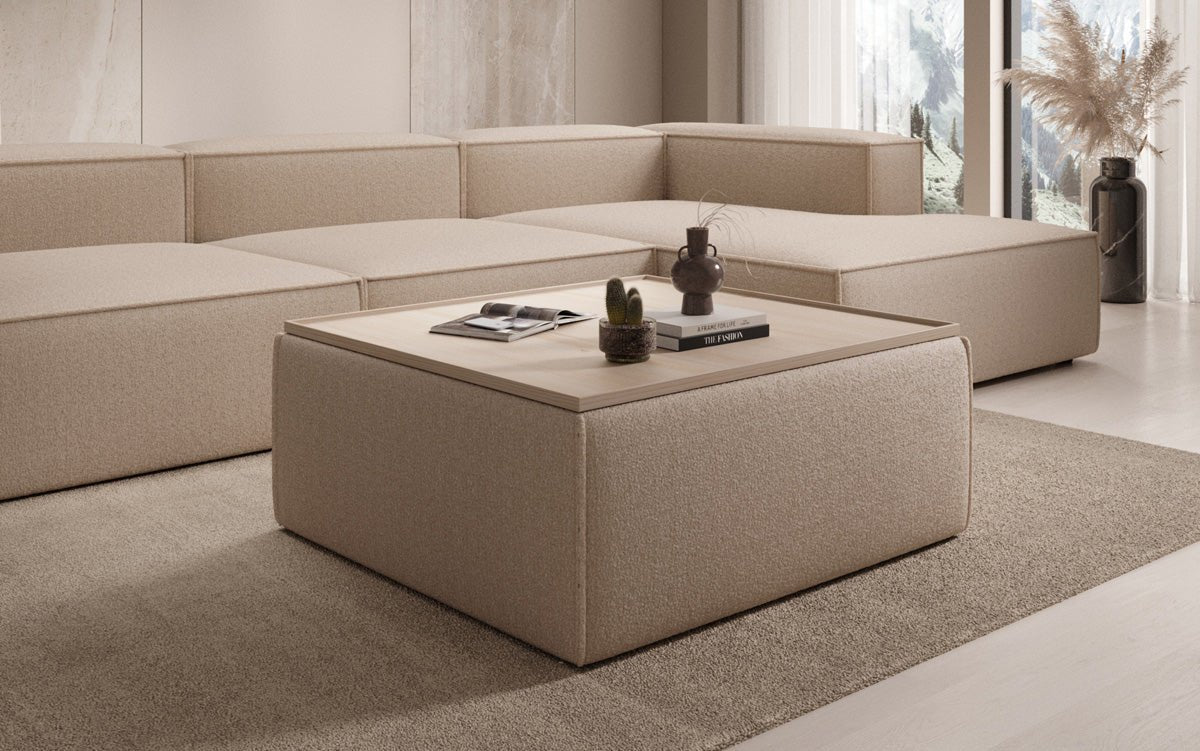 Lesley side stool/coffee table with storage in Bouclé
