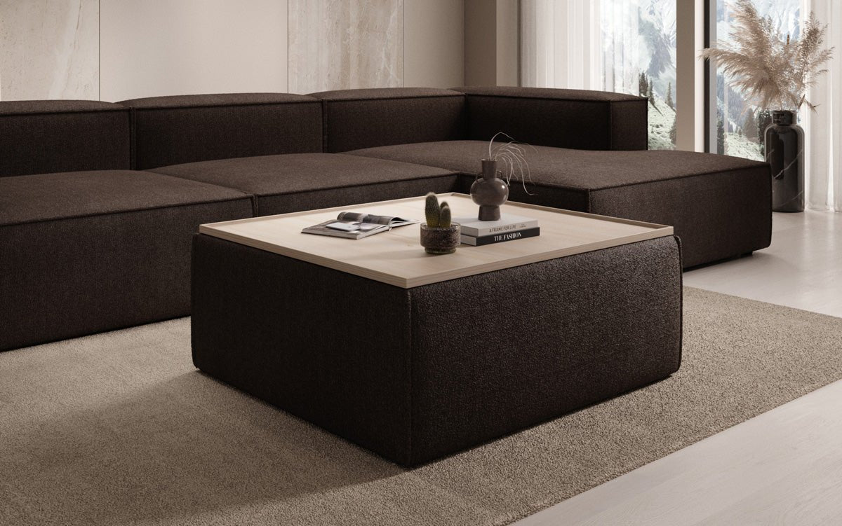 Lesley side stool/coffee table with storage in Bouclé