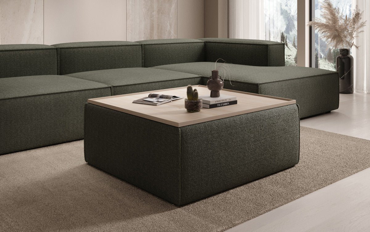 Lesley side stool/coffee table with storage in Bouclé