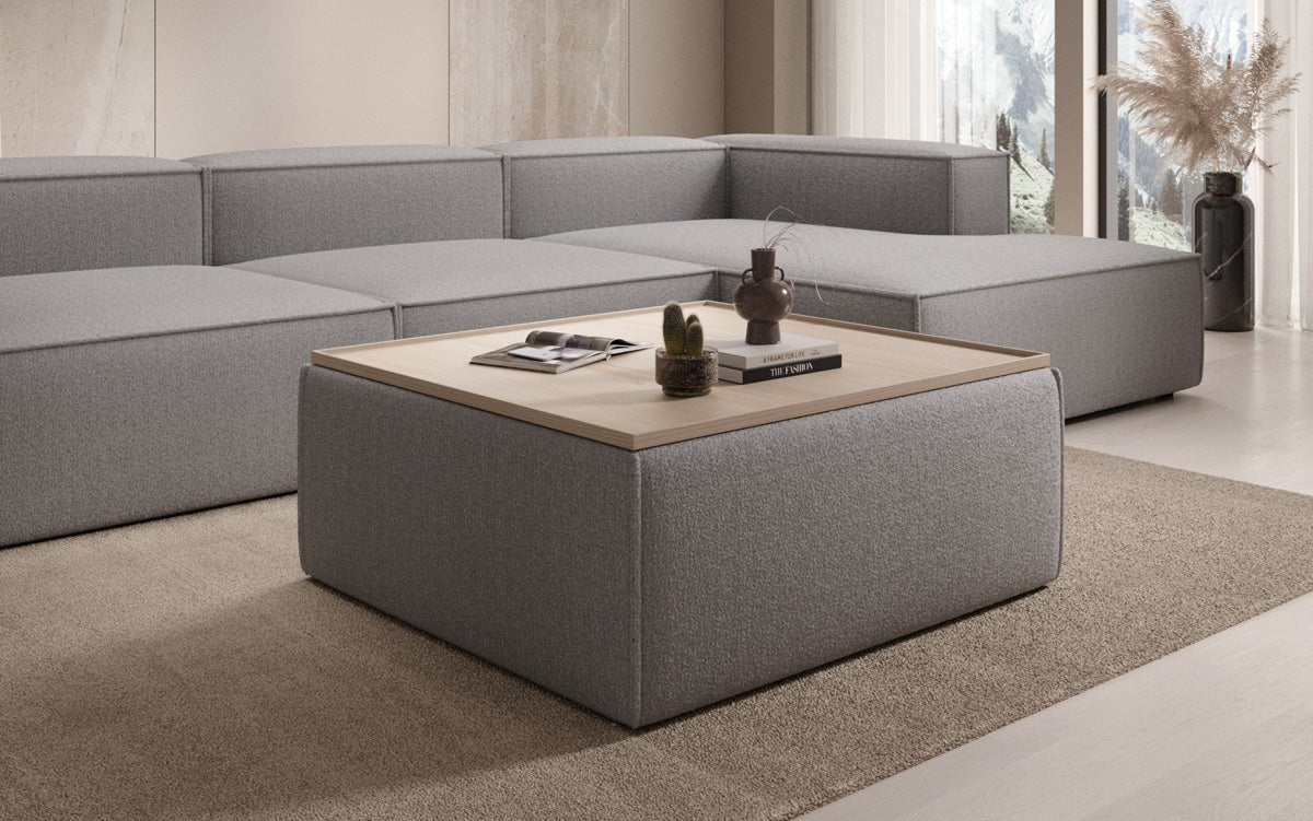 Lesley side stool/coffee table with storage in Bouclé