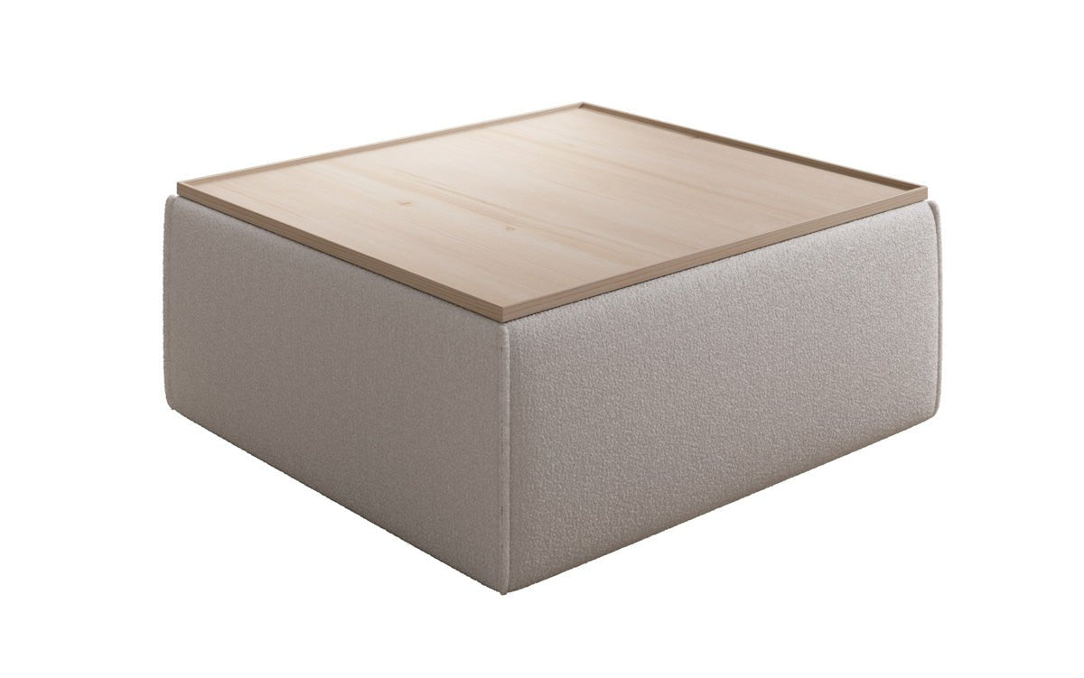 Lesley side stool/coffee table with storage in Bouclé