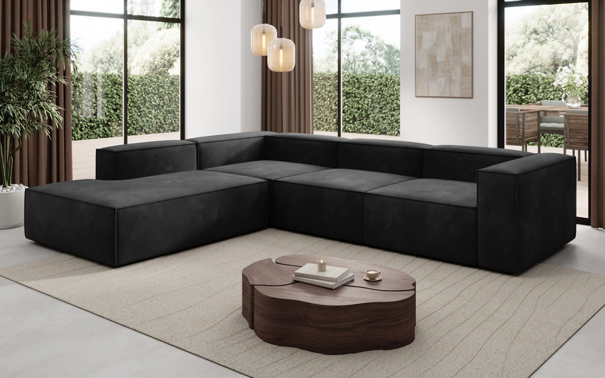 Designer Sofa Lesley L mit langer Ottomane in Samt