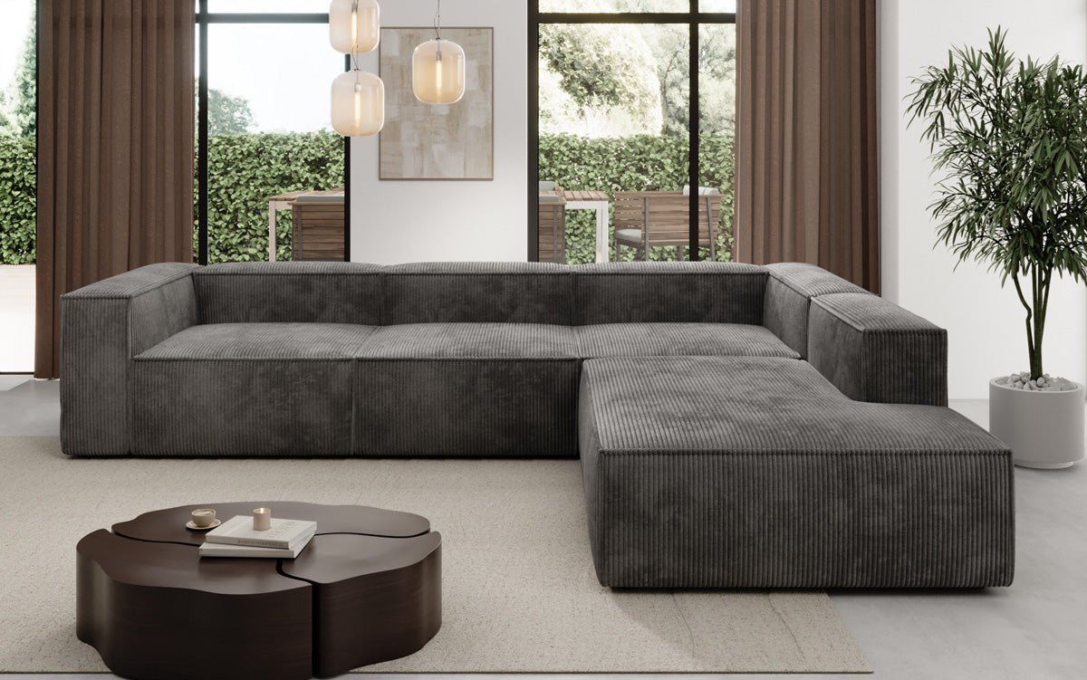 Designer Sofa Lesley L mit langer Ottomane in Cord